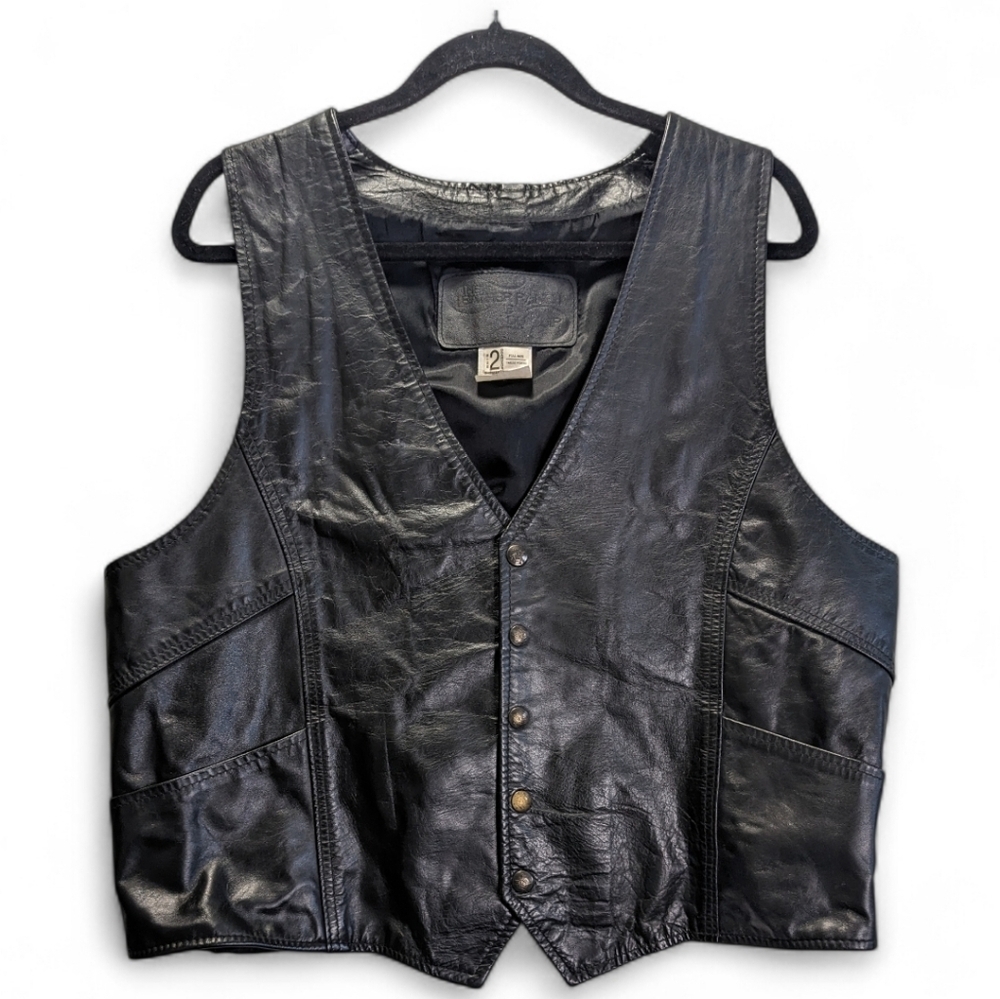 Vintage 80's The Leather Ranch Men's Classic Black Leather Vest Size L